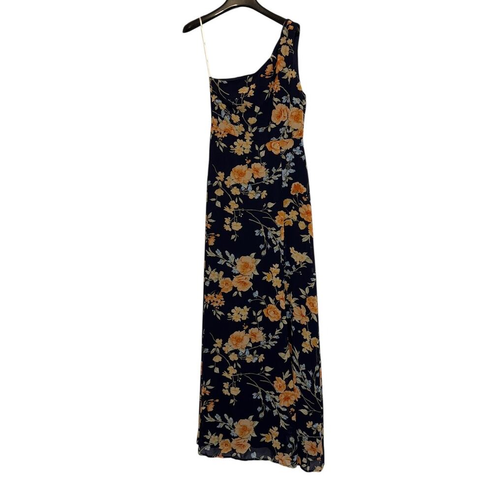 NEW BNWT Lulus Elegant Admiration Navy Floral One Shoulder Maxi Dress Sz Small - Picture 2 of 11